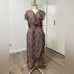 Sweet Pea Snake Print Wrap Maxi Dress Medium Flutter Sleeve NY&Co